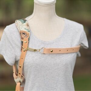 Beige Leather Camera Harness with Floral Shoulder Strap